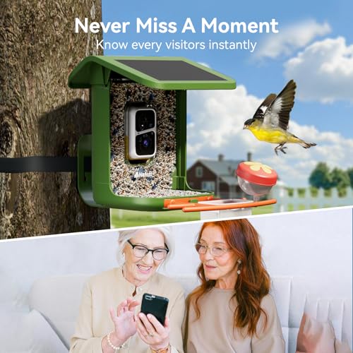 Bird Feeder with Camera Solar Powered, 5GHz, 2K HD Live 1.8L AI Bird | 2.4g WIFI,Bird Instant Alerts, 1.8L Large-Capacity Hopper, Weatherproof Design, Easy Refill, Gift for Bird Lovers (Green) - color: Green