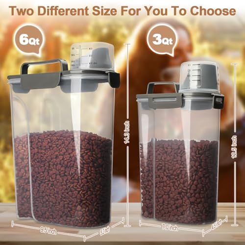 TIOVERY Dog Food Storage Container, 5-7 Lbs Airtight Pet Food Container, Cat Food Container Dispenser Plastic Bin with Pouring Spout, Portable Handle and a Collapsible bowl for Dogs Cats Grey/6Qt - color: Grey 6Qt