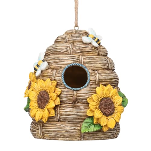 Yinns Resin Bird House for Outside, Decorative Bird Houses for Garden Decor | Birdhouses for Outdoors Bird Nesting, Decorative Sunflower Thatch WaterProof Bird Houses for Yard Garden Decor - color: C-Sunflower Thatch