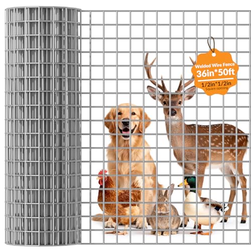 Welded Wire Fence 1/2‘’x 1/2‘’ 36in x 50 ft,Vinyl Coated Welded Wire Mesh Roll,16GA Heavy Duty Galvanized Chicken Wire Fencing, Hardware Cloth for Yard Vegetable Protection Goat & Poultry Netting - size: 36'' x 50'-16 Gauge(Silver)