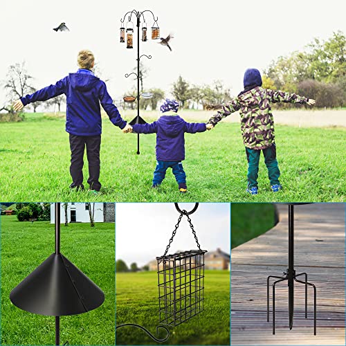 6-Hook Bird Feeding Station with Squirrel Baffle, 94 Inch | Multi-Feeder Kit Stand Pole for outdoors with 4 Bird Feeders, Bath Bowl, Mesh Tray for Attracting Wild Birds
