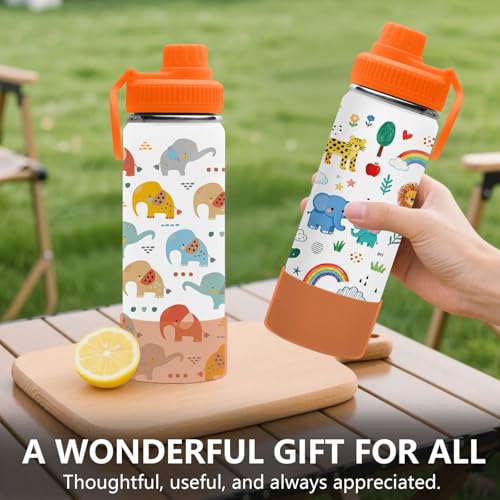 Animal 18 oz Water Bottle, with 2 Lids Handle, Insulated Sports Cup | 18oz Stainless Steel Travel Tumbler, Reusable Leak proof Anti Slip Boot Mug, Christmas Birthday Animal Gift for Son - color: Animal