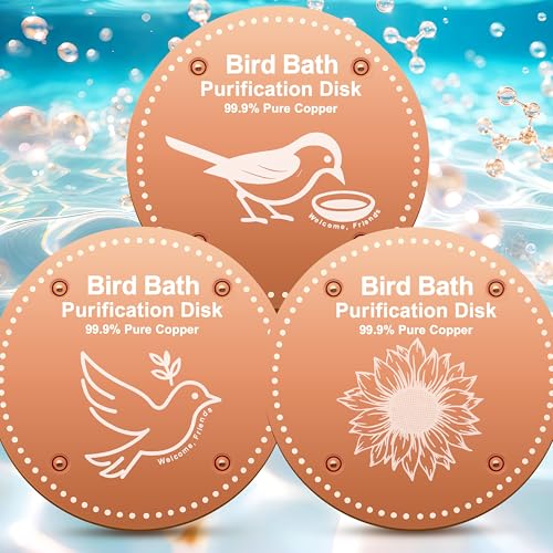 OICEME Bird Bath Purification Disk Pure Copper Outside Winter Solar Power Birdbath Wild Hummingbird Pedestal Fountain Cleaner Outside Humming Feeder Cage Dispenser Heater Outdoor Concrete Winter 3PCS - color: Copper 3PCS Flower＆Birds