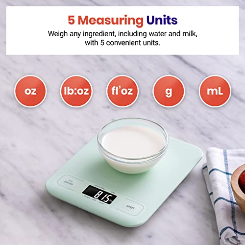 Etekcity Food Kitchen Scale, Digital Grams and Ounces, Medium | Tare function, ideal for baking, weight loss, keto, meal prep, packages, liquids and jewelry, Green - color: Mint Green