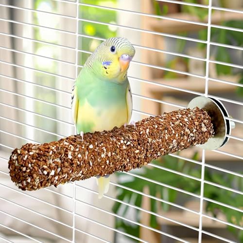 PINVNBY 2 PCS Natural Bird Perches Calcium Mineral Parakeet Chewing Toy Sticks Parrot Beak Grinding Stone Cage Accessories for Small Medium Budgie Cockatiel Conure Lovebird