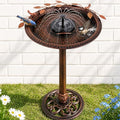 Metal Bird Bath with Solar Fountain Pump & LED Lights, 34" Tall Iron Birdbath for Outdoors, Heavy Duty Cast Iron Pedestal Bird Bath for Garden Yard Patio Lawn Deck, Bronze Finish