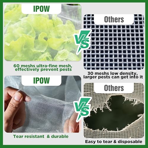 10 X 60FT Garden Mesh Netting Ultra Fine Mesh Netting Pest Barrier, Insect Bug Bird Netting for Vegetables Fruit Flower Garden Protection, Thickened 60 Mesh Row Covers Fabric Screen from Birds Bugs - size: 10FT X 60FT