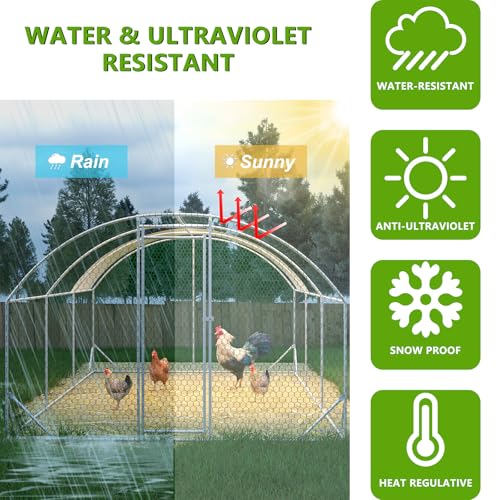 Large Metal Chicken Coop, Dome Walk-in Chicken Run with Waterproof UV-Resistant Cover for Outdoor Yard & Farm, Poultry Cage Pen for Chickens, Ducks & Rabbits, 19.7 FT x 9.8 FT x 6.6 FT, Silver - size: 19.7 FT x 9.8 FT x 6.6 FT
