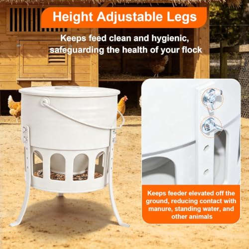 30lbs Metal Chicken Feeder with Legs, 12-Port No Waste Poultry Feeder, Powder Coated Rust-Proof, Ideal for Chickens Ducks Geese Backyard Farm (Jade White) - color: Jade White