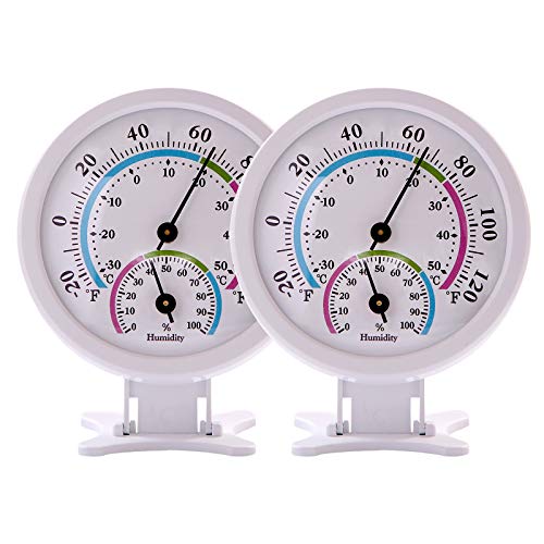 Mini Indoor Thermometer Hygrometer Analog 2 in 1 Temperature Humidity Monitor Gauge for Home, Room, Outdoor, Offices, Display Mechanical Diameter 75mm-2 Pack (No Battery Needed)-White - color: White 2 Pack