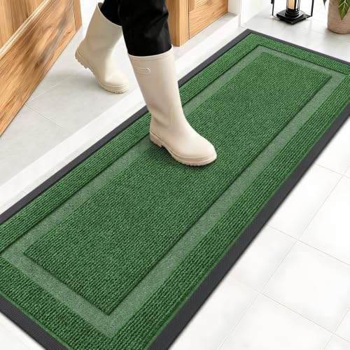 OLANLY Front Door Mat Outside 47x17, All-Season Heavy-Duty Rubber Doormat | Green, Absorbent, Stain and Fade Resistant, Waterproof Non-Slip Backing, Low-Profile Indoor Outdoor Floor Mat for Entryway - color: Green, size: 47" x 17"