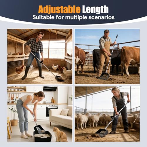 12" Wide Chicken Poop Scooper, 2-in-1 Chicken Poop Scoop Rake, Stainless Steel Scoop, Adjustable Handle, for Chicken Coop, Farm & Pet Waste Cleanup - color: 12" Wide, size: 63.0"L x 12.0"W x 3.0"H