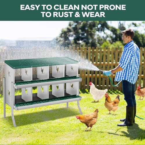 Garvee Chicken Nesting Box, 8 Compartments Nesting Box for Chickens, Galvanized Steel Chicken Laying Box for Easy Egg Collection, Wall Mounting - color: Green | 8 Compartments+legs