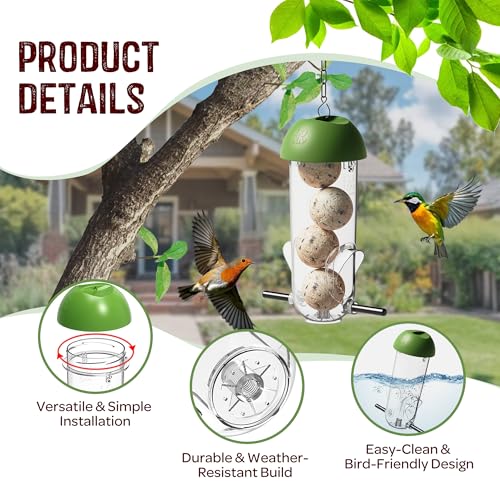 LONA Suet Ball Bird Feeder Outdoor Hanging Fat Ball Feeders with Versatile Mount Durable Weatherproof Washable Transparent Tube Wire Steel Metal Feeder for Wild Birds - style: Style1-Normal Tube
