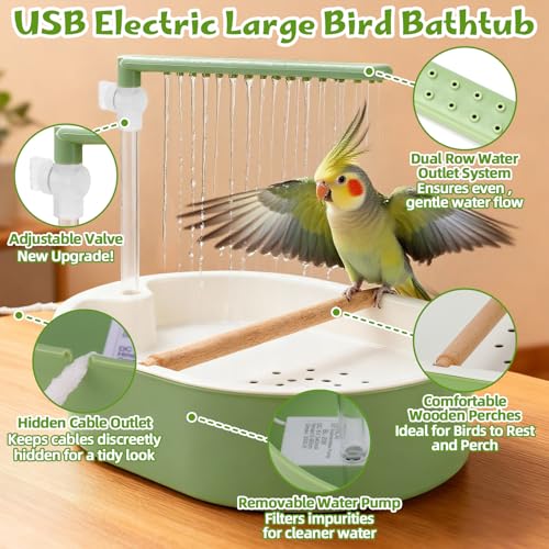 Automatic Parakeet Bird Bath Shower, Quiet Circulating Bathtub | Adjustable Water Flow, Low-Noise Pump, Fits Cockatiels, Budgies, Conures, Lovebirds, Quakers, Parrotlets, Small Parrots