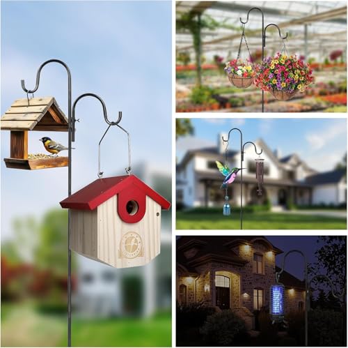 92 inch Double Sheperds Hooks for Outdoor, Adjustable Heavy Duty Bird Feeder Pole, Multi-Use Outdoor Hook for Plant Hangers, Weddings Decor, Solar Light Lanterns, Wind Chimes (1 Pack) - size: 92 in