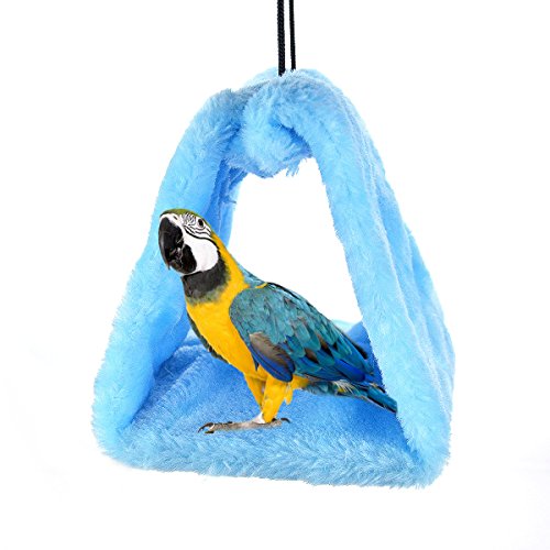 MOACC Winter Warm Bird Nest House Shed Hut Hanging Hammock Finch Cage Plush Fluffy Birds Hut Hideaway for Hamster Parrot Macaw Budgies Eclectus Parakeet Cockatiels Cockatoo Lovebird (M, Blue) - color: Blue, size: M