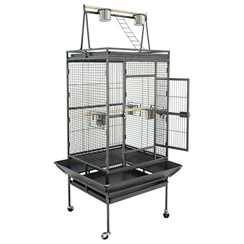 68 inch Iron Bird Cage, Play Top Parrot Cage with Rolling Stand for Parrot Cockatiels Parakeet Cage Macaw Finch Cockatoo Perch Pet House, Black - size: 68 inch