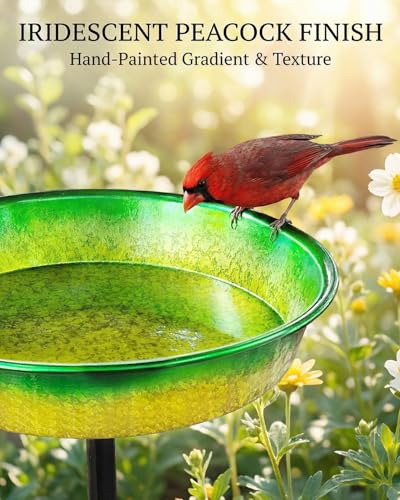 Bird Bath for Outside Standing Metal Hummingbird Bird Bath Peacock Green Gradient Outdoor Birds Feeder Birdbath 11.5” Detachable Bowl Freestanding Birdbath for Garden Lawn Patio Yard Art Decor 25” H - color: Peacock Green Gradient