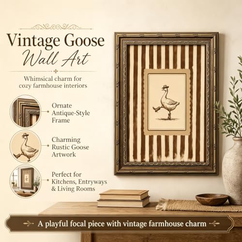 Vintage Gold Framed Western Wall Art Funny Cowboy Silly Goose Painting Canvas Prints Dancing Duck Stripe Picture Poster Rustic Farmhouse Nursery Animal Artwork for Living Room Bedroom Kids Room - color: Goose, size: 16"L x 12"W