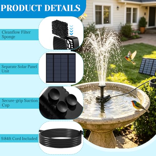1.8W Solar Fountain Pump, Solar Pond Fountain Solar Water Fountain with Separated Solar Panel & 9.84FT Cable, Outdoor Solar Fountain for Bird Bath, Small Pond, Fish Tank, Garden Water Feature - color: 1.8w Solar Fountain Pump