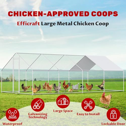19.6x9.8x6.5ft Metal Chicken Coop, Chicken Run with Cover | Walk-in metal chicken run with waterproof cover, 1 mm PVC-coated mesh, and 1.38 in holes for backyard use - color: 4-Unit Coops