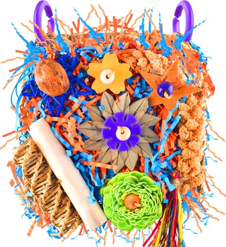 Bird Toys, Bird Foraging Hanging Climbing Toys for Small-Medium Parrot | Natural Grass Mat Bird Toy Satisfies Foraging & Chewing; Hanging Design Fits Cage - style: Flower decor