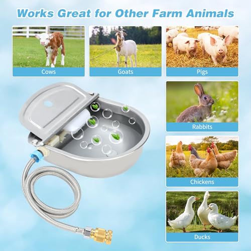 FHTONGE 304 Stainless Steel Automatic Dog Water Bowl Dispenser with Outfall | Float Valves Auto Fill, Wall-Mounted Dog Waterer for Outdoor Big Dog Livestock Poultry Horse Cow Goat Pig Chicken Duck Rabbit