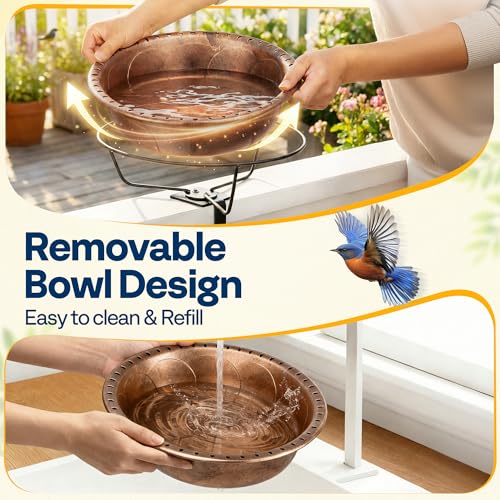 VIVOHOME Deck-Mounted Bird Bath with Adjustable Metal Clamp, Bronze | Weather-Resistant ABS, 1.45-Gallon Capacity, for Railing/Fence/Balcony, Bird-Friendly, Easy to Clean - color: Bronze, size: Birdbath Only