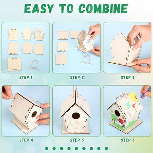 DoubleFill 24 Pack Wooden Bird House Bulk for Kids Birdhouse Kit Wood Houses for DIY Unfinished Hanging Birdhouse Kits, Wooden Craft Houses to Paint Family Camping Summer Crafts