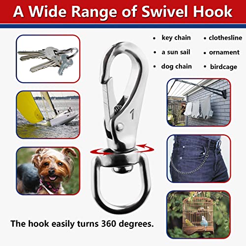 Swivel Eye Snap Hooks, 304 Stainless Steel Heavy Duty 2.7 Inch 3.5 Inch Spring Hooks for Keychains, Bird Feeders, Pet Chains, Dog leashes - style: 3.43"(1#)-8pcs