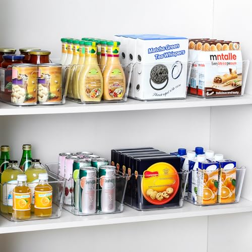 12 PACK Clear Plastic Storage Bins, Kitchen Cabinet Pantry Organizer Bins | Crystal-clear, Thicker, BPA Free, 12 Stickers - Multi-Use Containers for Home, Office, Shelf, Cupboard, Fridge Organization - size: Medium