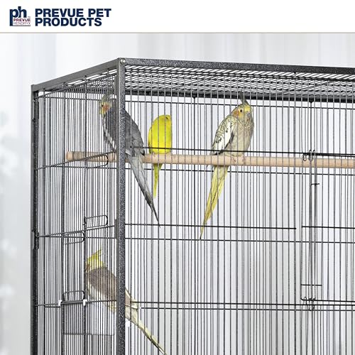 Prevue Hendryx Pet Products Wrought Iron Flight Cage - Big Rolling Bird Cage for Parakeets, Cockatiels, Conures, Lovebirds, Canaries, Finches, Parrotlets, & Caiques, 5 Ft - X-Large, Hammertone Black - color: Black, size: 37.0"L x 23.0"W x 60.0"H