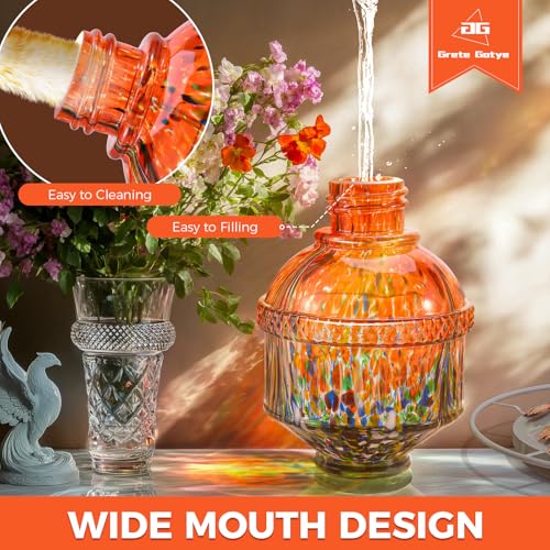 Blown Glass Hummingbird Feeders for Outdoors, 25 Ounces Wild Bird Nectar Feeder with Perch & 5 Flower Feeding Ports Leak Proof Hanging for Garden Backyard Decor, Gifts for Women Mom, Orange - color: Vitality Orange