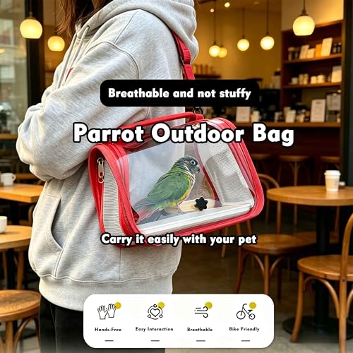Red Small Bird Cage Travel Carrier with Perch – Portable Bird Backpack, Travel Bird Cage for Parakeets, Canaries, Budgies, Cockatiels and Love Birds, Pet Carrier for Vet Visits and Outdoor Use - color: Red