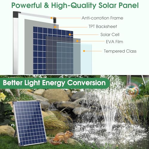 Antfraer 25W Solar Fountain Pump, Solar Water Pump 340GPH Flow Adjustable, Solar Pond Pump with 16.5Ft Cord & PVC Tubing for Pond Small Pond Garden Waterfall Backyard Hydroponics Water Features - size: 25W