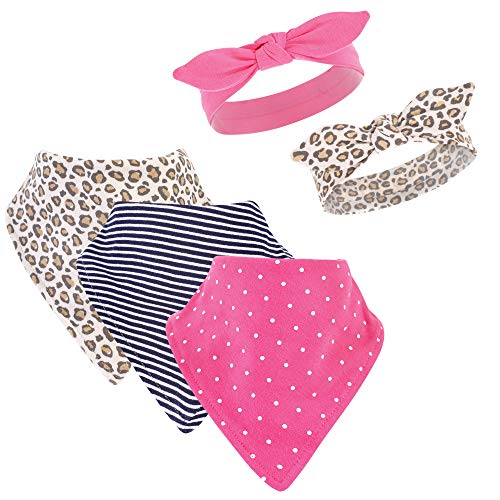 Hudson Baby Unisex Baby Cotton Bib and Headband Set - color: Leopard, size: One Size (Pack of 2)