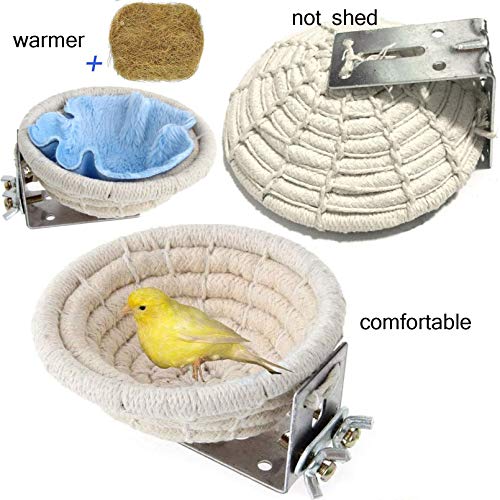 Hamiledyi Handmade Cotton Rope Nest Parakeet Bed Breeding Nest Small Parrot Cage Hatching Nesting for Cockatiel Canary Lovebird Finch and Other Small Birds - color: Off-white