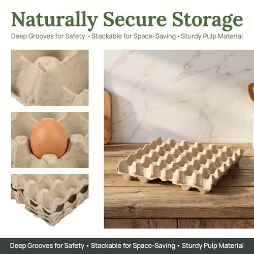IMIKEYA 30-Egg Carton Flats, 5 Pack, Natural Pulp Storage Trays | Stackable Paper Egg Holders for Chicken Farms, Homesteads, Egg Collecting, Kitchen and Refrigerator Organization