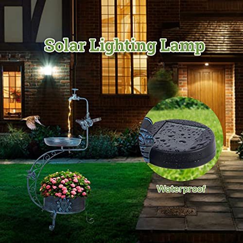 VEWOGARDEN Vintage Solar Bird Bath for Outside Garden with Planter, Outdoor Metal Standing Birdbath for Garden Yard Patio Decoration, Blue - color: Blue