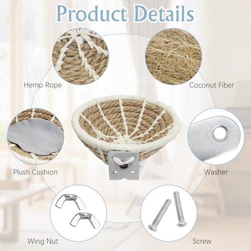 Hamiledyi Bird Breeding Nest, Handmade Hemp Rope Bird Cage House, Bed with Natural Coconut Fiber Parakeet Nest Hatch House for Cockatiel Canary Lovebird Finch and Other Small Birds - color: Brown