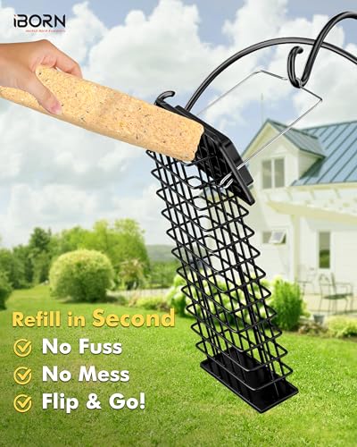 iBorn Metal Double Suet Feeder,Durable Suet Cake Cage Bird Feeder for Outdoors Hanging，Metal Roof Bird Feeder with Taller Grid for Woodpeckers,Large Suet Holder,Easy Clean & Refill,1 Pack,Black - color: Black, size: Double Capacity