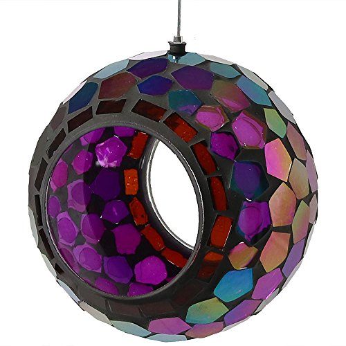 Sunnydaze Mosaic Glass Bird Feeder, Fly-Through, Iridescent Purple Mosaic | 6" Small Unique Hanging Bird Feeder for Outdoors, Drainage Hole, Weather-Resistant, Birdfeeder for Cardinals, Jays, & Finches - color: Iridescent Purple Mosaic
