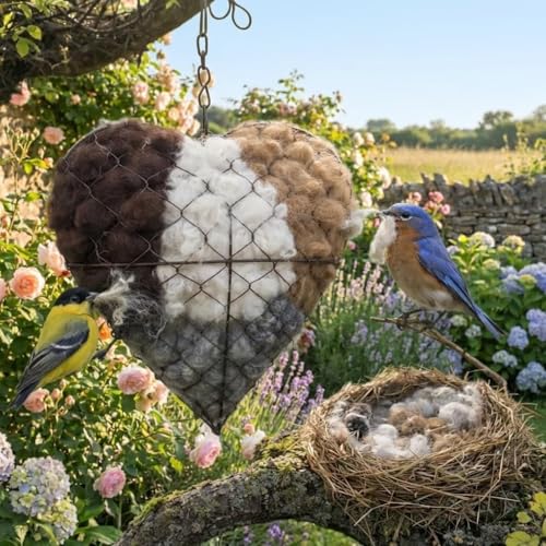 Handmade Alpaca Fiber Bird Nesting Heart, Birds Nests Material Holder, Winter Tree Shelter for Wild Bird, Hummingbird Houses Nest Boxes Gifts for Outside Garden Art Birdhouse, Birds Lovers