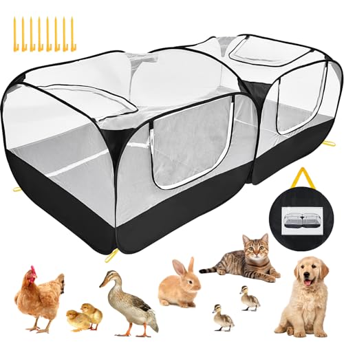 Jhua Pet Playpen for Small Animals, Large Portable Chicken Run 73"x37"x25" with Detachable Bottom and Cover, Foldable Chicken Coop Indoor Outdoor Pet Pen for Chicken Duck Puppy Cat Rabbit