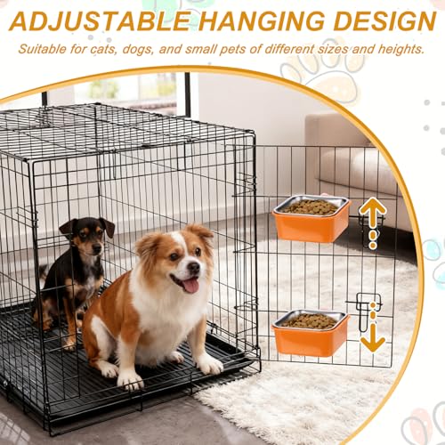 Crate Dog Bowl, Removable Stainless Steel Pet Cage Hanging Anti-Overturn Food Water Feeder Cage Cup (2Pcs, Square, Pink/Light Blue, 17.7oz), Intended for Puppies/Cat/Rabbit/Bird - color: Pink/Light Blue, size: 5.7"(17.7oz)