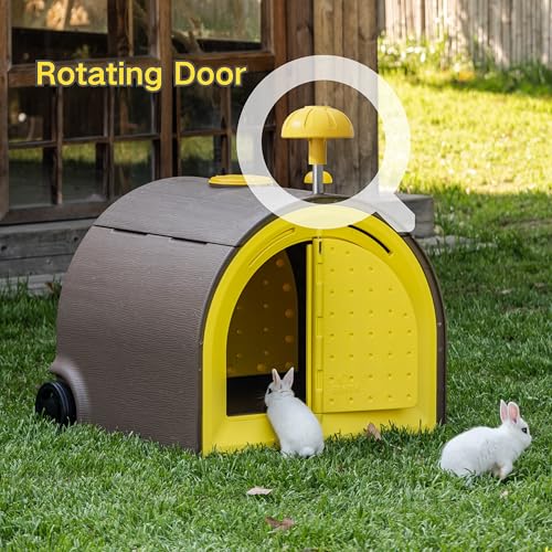 Durable Plastic Rabbit Hutch Bunny Cage Indoor Outdoor Guinea Pig Cage with Waterproof Shell, Easy Tray, Separable Hutch, Revolving Doors, Smooth Wheels