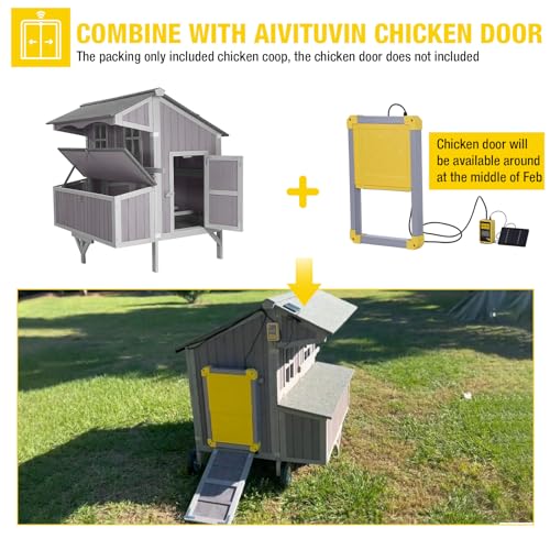 Aivituvin Large 48.6" Chicken Coop with Wheels - Weatherproof Wooden Hen House for 4-6 Chickens, Includes Large Nesting Box & Easy-Clean Tray - size: 48.6"L x 41.0"W x 51.2"H