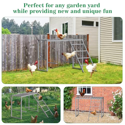 Chicken Perch Swing, Chicken Roosting Bars with Ladder for Coop, Metal Pet Swing Set for Pet's Healthy & Happy for 8-10 Chick, Grey