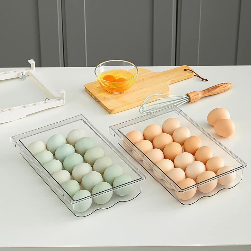 IVAILEX Egg Holder for Refrigerator, Fridge Egg Storage Tray, Clear Plastic Egg Drawer for Refrigerator, Space Saver Egg Storage Container & Organizer